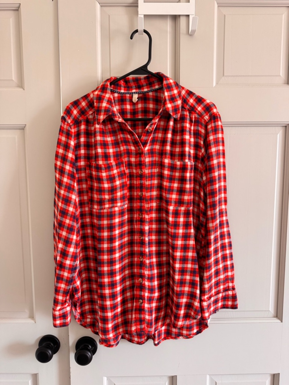Pilcro M Wool Blend Button Up Shirt Top Flannel Plaid Red Blouse Long sleeve